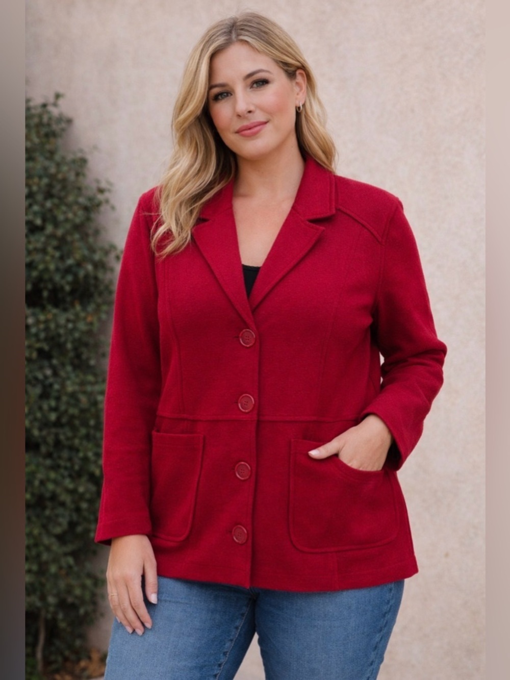 Chico’s NWT Boiled Wool Blend Jacket Coat Career Casual Stretch Red Size 3